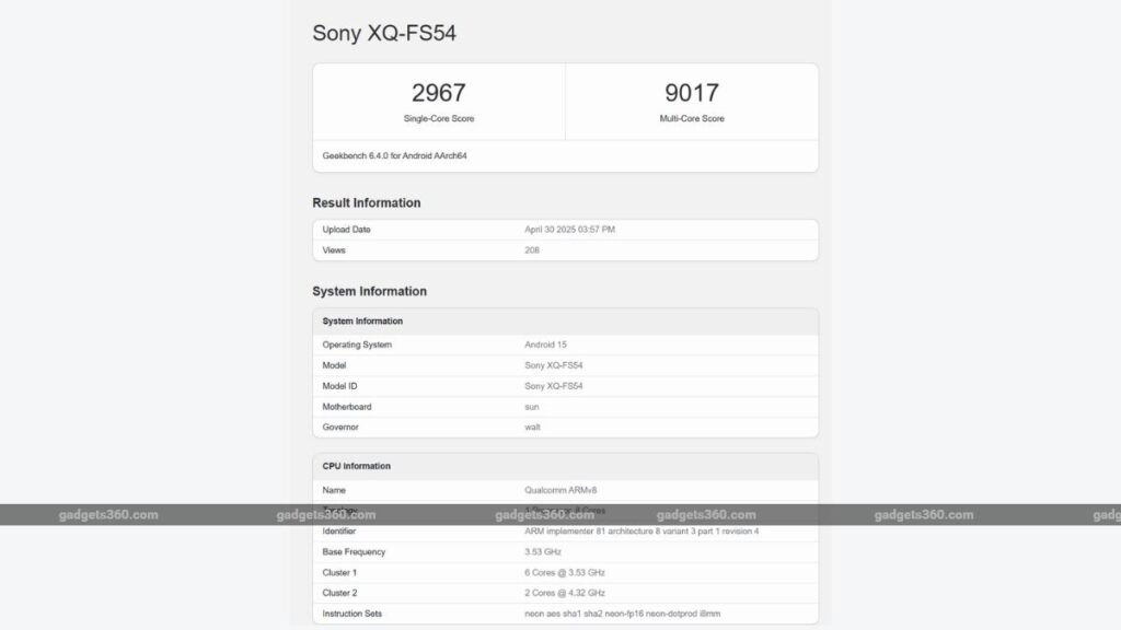 Sony Xperia 1 VII with Snapdragon 8 Elite SoC and 12GB of RAM Surfaces on Geekbench Ahead of Launch