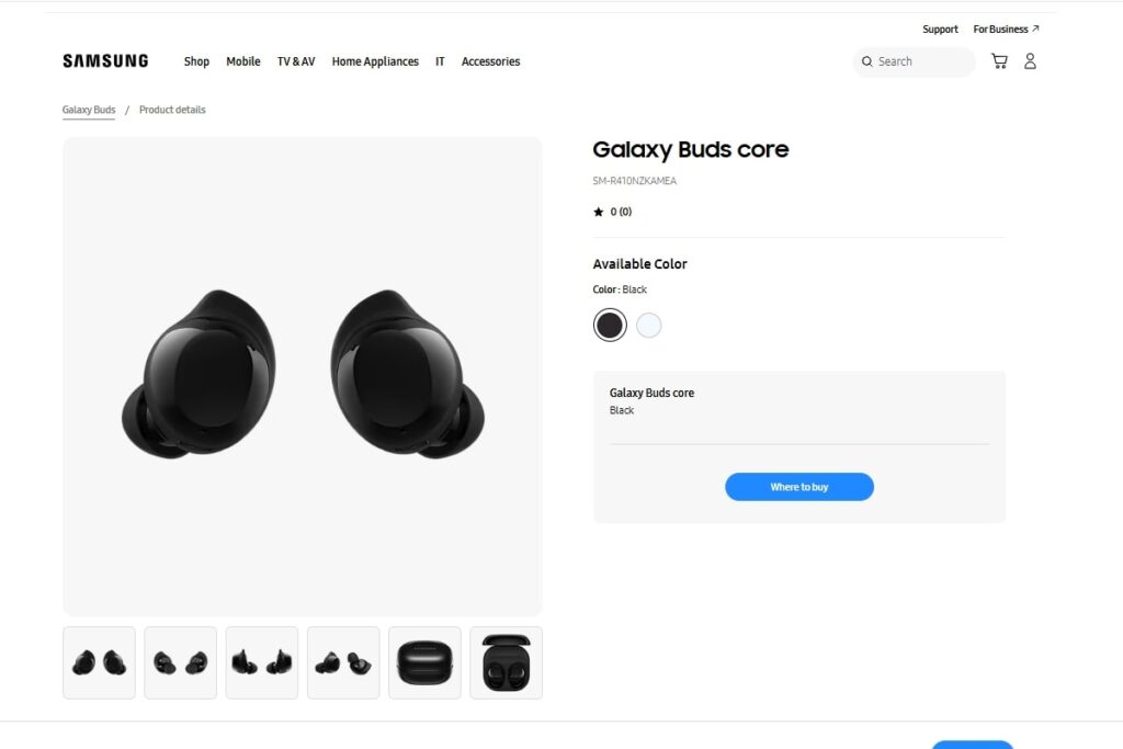 Samsung Galaxy Buds Core Listed on Company Site; Design, Specifications Revealed
